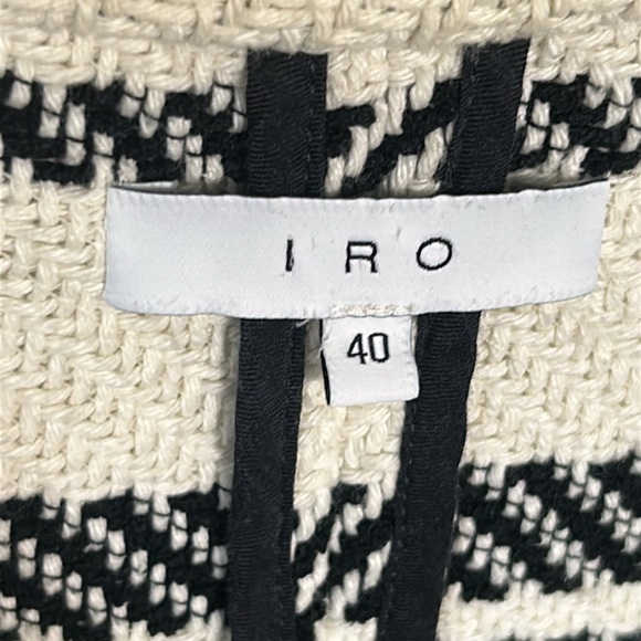 IRO Zlata Tweed Jacket Open Front Frayed Black Cream Stripes  EU 40 US 8 - Picture 7 of 17